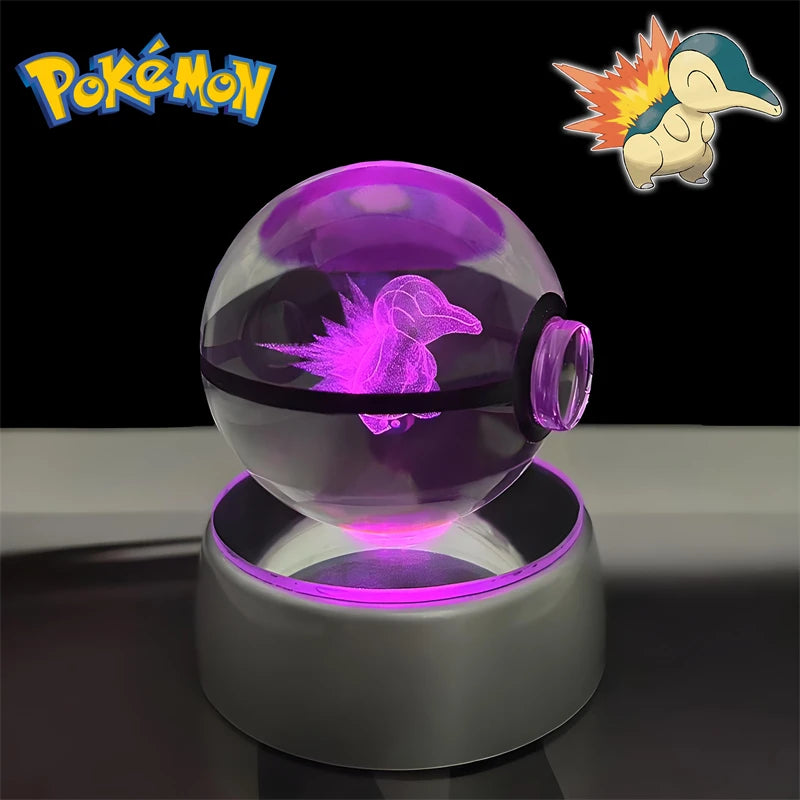 Pokemon 3D Crystal POKE BALL Figure Toys Snivy Dragonair Blastoise Venusaur Milotic Raichu Night Light LED Lamp Base Model Dolls