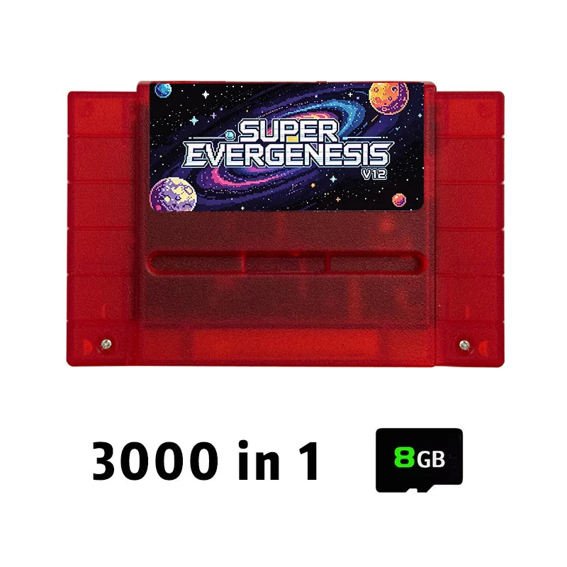 Super EVERGENESIS 3000 in 1 SFC Game Card OS V12 With 8GB TF Card For 16-bit US SNES Video Game Console Game Accessories