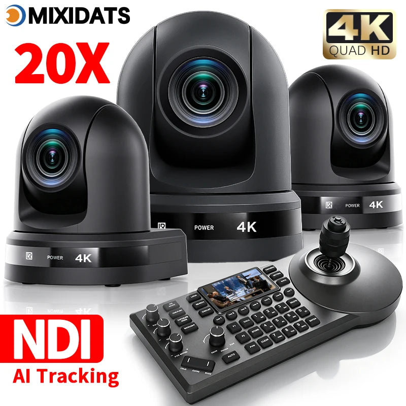 4K NDI camera 20x zoom AI tracking USB HDMI LAN and POE interfaces suitable for live streaming and business meetings in churches