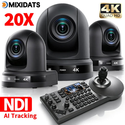 4K NDI camera 20x zoom AI tracking USB HDMI LAN and POE interfaces suitable for live streaming and business meetings in churches