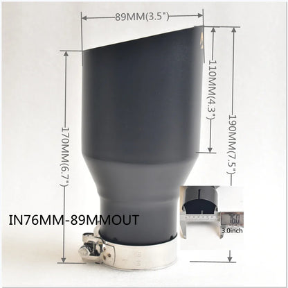 AK 304 Stainless Steel Matte Black Exhaust Tip Single Exit Angled Muffler Tail Pipe Universal Fit for Cars SUVs 51mm/63mm