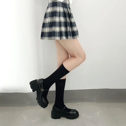 Solid Color Black White Long Socks Women Stockings JK Girls Thigh High Stockings Velvet Breathable Knee High Socks Stockings Sox