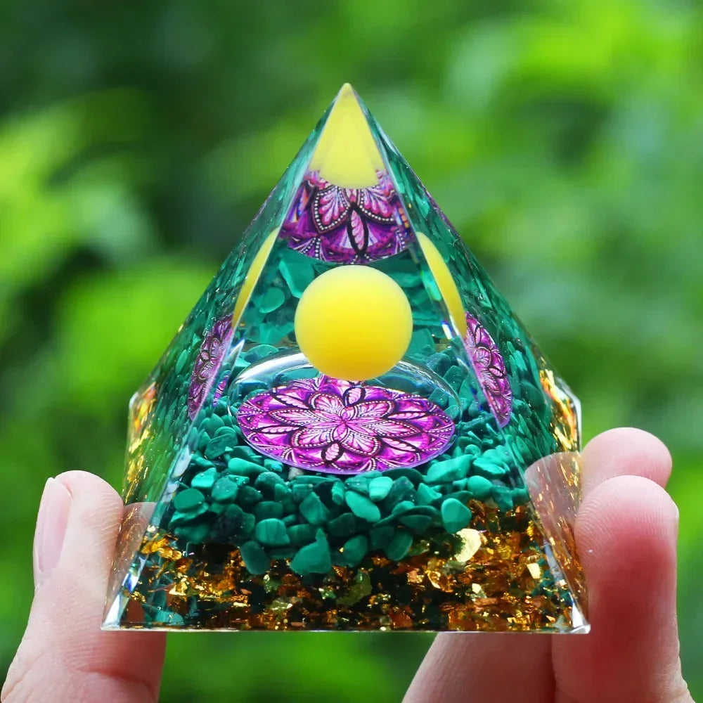 Energy Pyramid Orgonite Reiki Natural Amethyst Ball Healing Crystals Chakra Tool Ornaments Resin Stones Craft Kids Gift