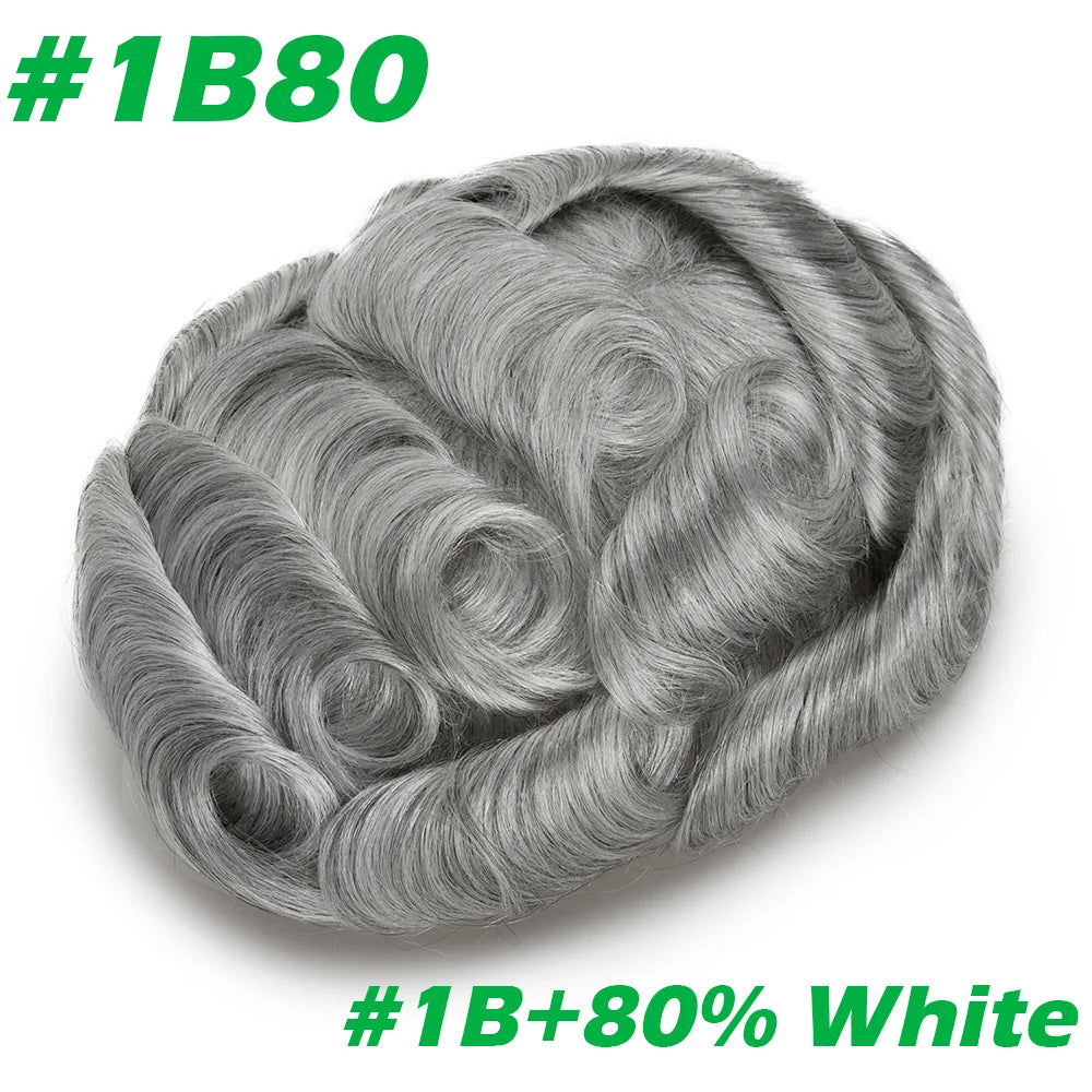 0.03mm Thin Skin Men's Wig 90% 100% Density Human Hair Men Toupee Capillary Prosthesis V Loop Natural Hairline for Hair Loss