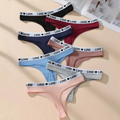 7Pcs/Set Women Thongs Cotton Panties Striped Underwear Sexy Underpants Solid Panty Soft G-Strings  Plus Size Female Lingerie