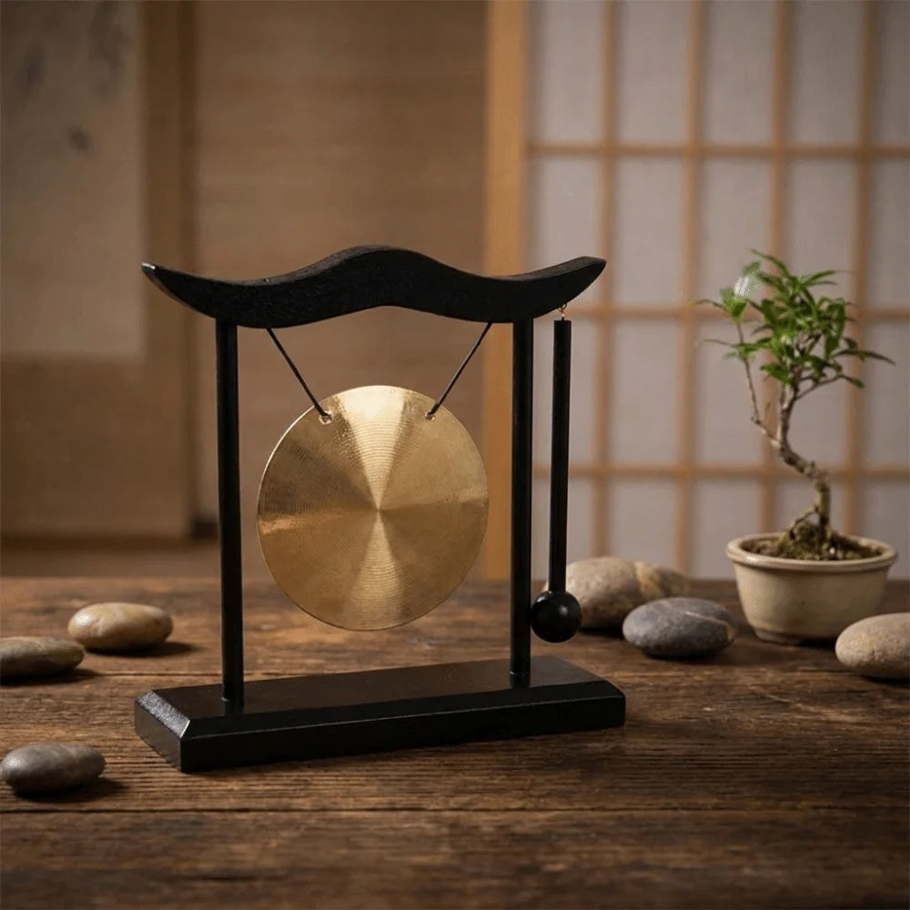Relaxation Desktop Gong Fortune High Volume Copper Bell Wood Frame Meditation Feng Shui Metal Cymbals House Warming