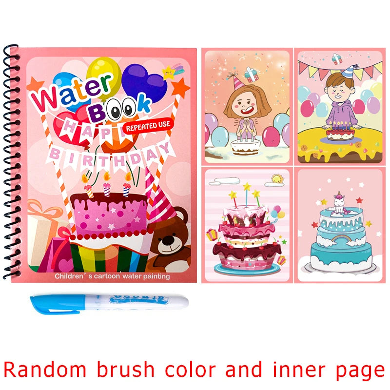 1Set Magic Water Drawing Book for Kids Reusable Water Coloring Book with Pen No Mess Painting Pad Early Educational Learning ZYF