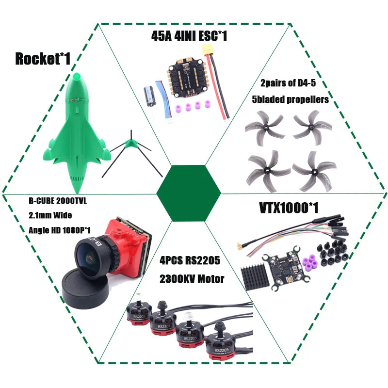 B-CUBE Rocket 5inch FPV Drone Frame Kit Carbon Fiber Racing Drone Quadcopter Freestyle INAV Beatflight F722 Ardupilot Flight
