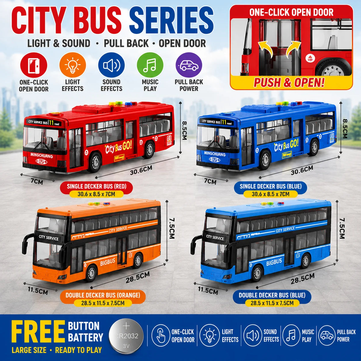 Large Size Light Music Inertia Bus Model Pull Back Cars Simulation Bus High Quality Drop-resistant Educational Toys Gifts