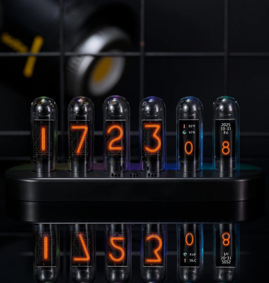 Nixie tube clock Alarm clock with animated running animation, desktop decoration, boyfriend gift.