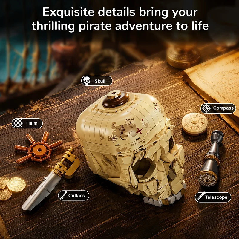 Pirate Skull Globe MOC Building Blocks Model Kit Creative Bricks Assembly Toys for Kids Adult Holiday Gifts Cool Room Decor
