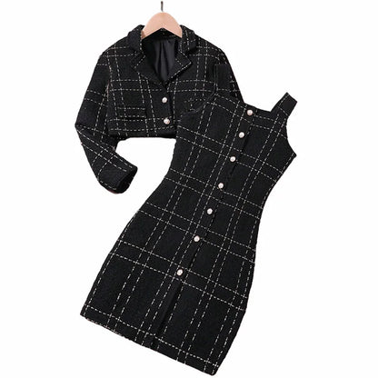 2pcs Fashion Girl Dress with Jacket Clothes Set Teenager Girl Suits Coat Elegant Plaid Dresses Kids Children Clothing Plus Size
