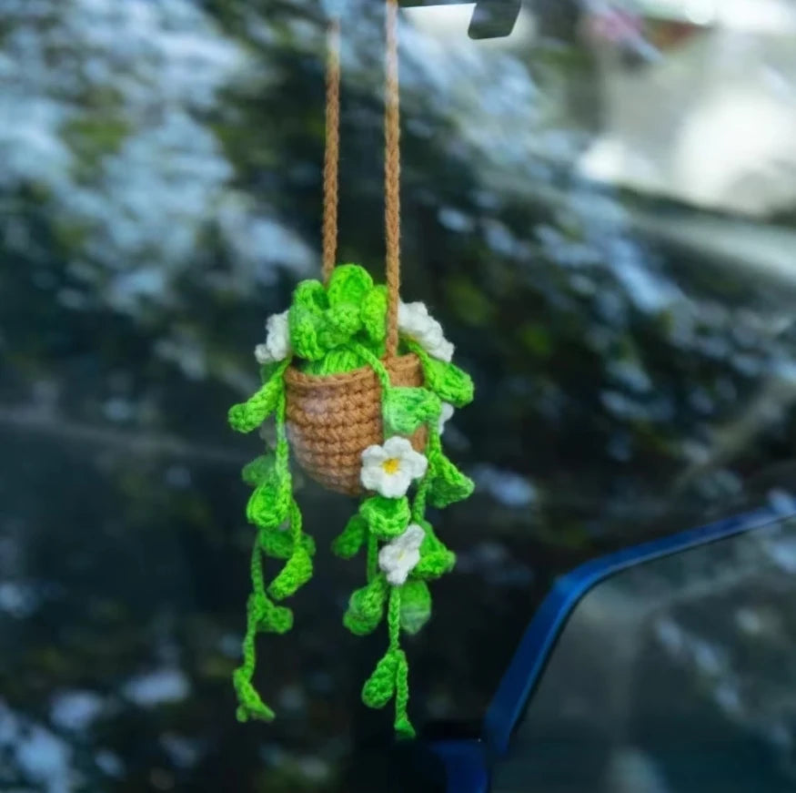 Handmade Crochet Car Styling Plants Succulent Car Plant Ornamentos Decoration Interior Accersories Cute Gift for Women