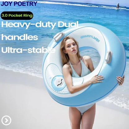 60-100cm Double Handle Thicken Swimming Ring Pool Float Water Play Summer Beach Party Swimming Circle Press‑to‑Inflate