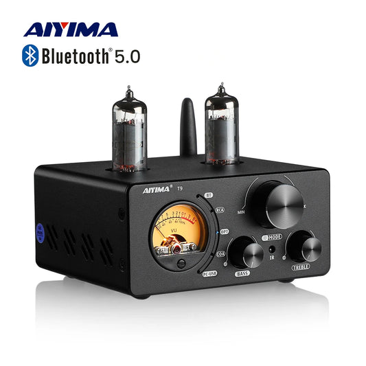 AIYIMA Audio T9 Bluetooth 5.0 Vacuum Tube Amplifier USB DAC Stereo Receiver COAX/OPT HiFi Home Audio Digital Amp W/VU Meter 100W