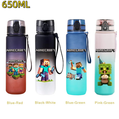 650ML Minecraft Sports Water Bottle LeakProof Plastic Cup Fitness Outdoor Shaker Drink Bottle Travel Office Jugs Birthday Gifts