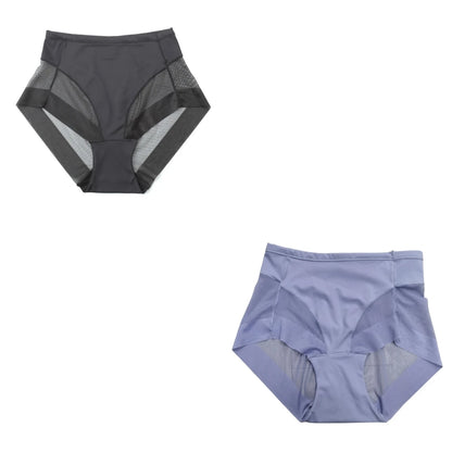2Pcs/Set Women High Rise Briefs Panties Tummy Control Underwear Hip Shaping Sheer Mesh Panel Shapewear Sexy Lingerie S-3XL