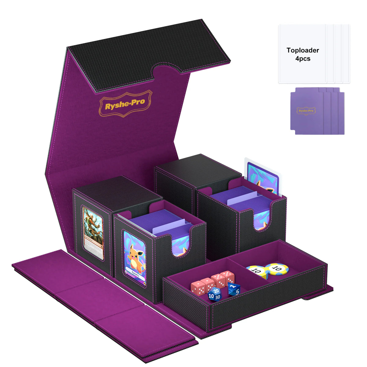 3in1 Deck Box Sports Card Storage Box Fits 200+ Single Sleeved Card Deck Case for MTG TCG CCG Cards with 4 Dividers 2 Toploaders
