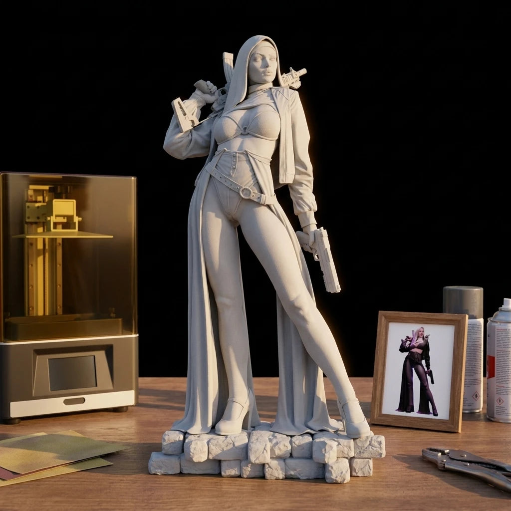 1/24 1/18 1/12  Nun with Gun Unpainted Unassembled 3D Printing Model Garage Kits (Requires Painting and Assembly)
