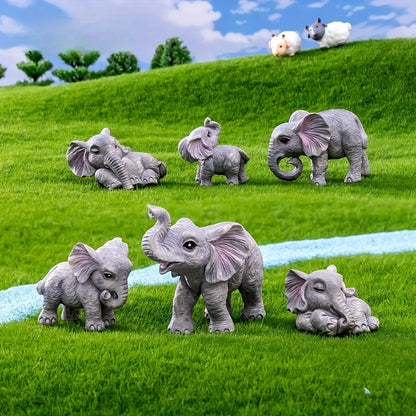 6pcs Resin Elephant Sculpture for Bonsai Micro Landscape DIY Table Cabinet Home Cake Decoration Micro Garden Making Craft Decor
