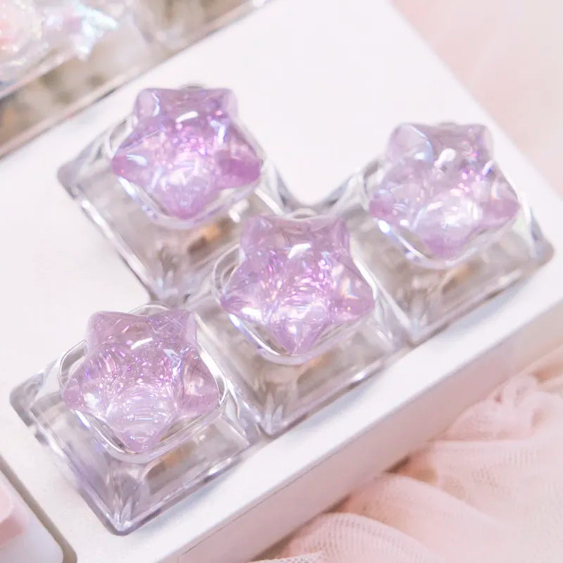 4pc Personalized Backlit Star Glitter Keycap Transparent Cute WASD Direction Key for Mechanical Keyboard Game Office Accessories