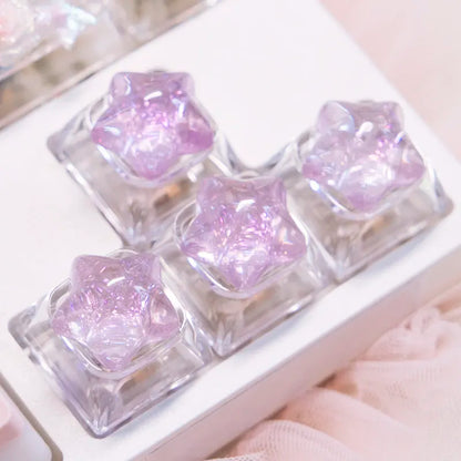 4pc Personalized Backlit Star Glitter Keycap Transparent Cute WASD Direction Key for Mechanical Keyboard Game Office Accessories