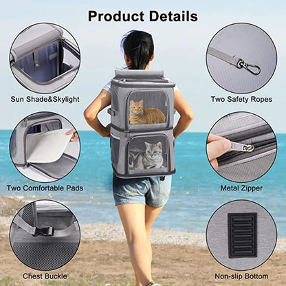 Pet Supplies Large Capacity Double Layer Pet Bag Easy to Put Two Cat Backpacks Foldable Oxford Cloth Dog Bag