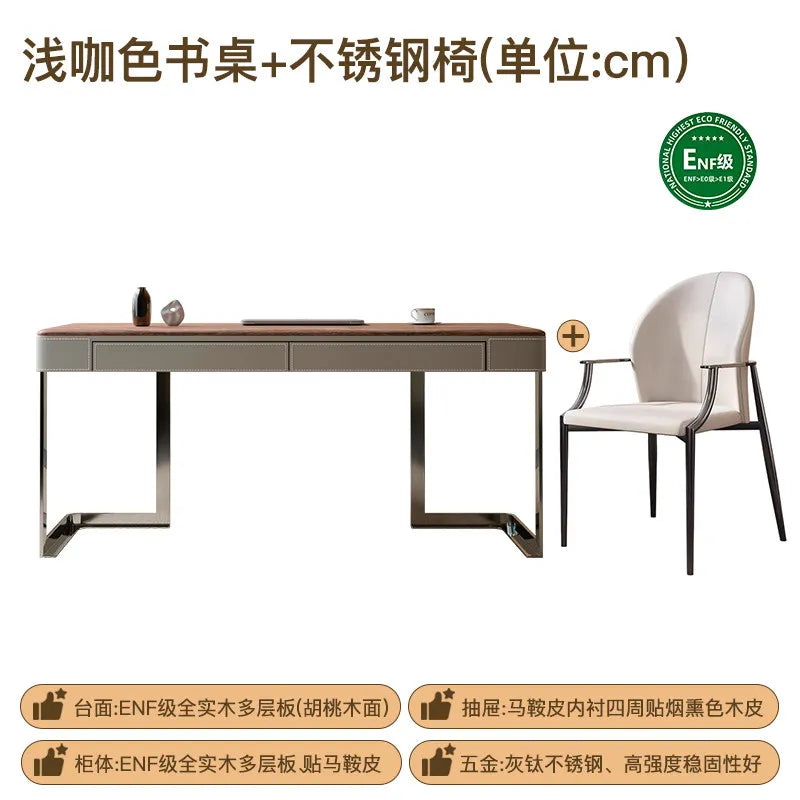 Retro Style Walnut Grain Solid Wood Desk Minimalist Aesthetic Office Desk Modern Display Design Executive Luxury Office Desks