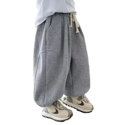 Children Clothes Boys Casual Pants Spring Autumn 2026 New Fashionable Solid Color Simple Kids Loose Simple Full Length Pants