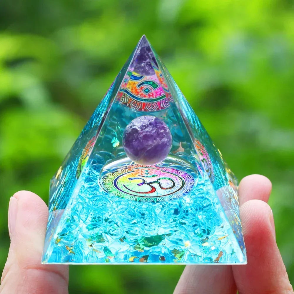 Energy Pyramid Orgonite Reiki Natural Amethyst Ball Healing Crystals Chakra Tool Ornaments Resin Stones Craft Kids Gift