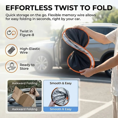 Car Front Windshield Sunshade，Convenient Storage Design，No-Drill Car Sunshade Canopy，Fully Seamless Edge-to-Edge Fit，Equipped Wi