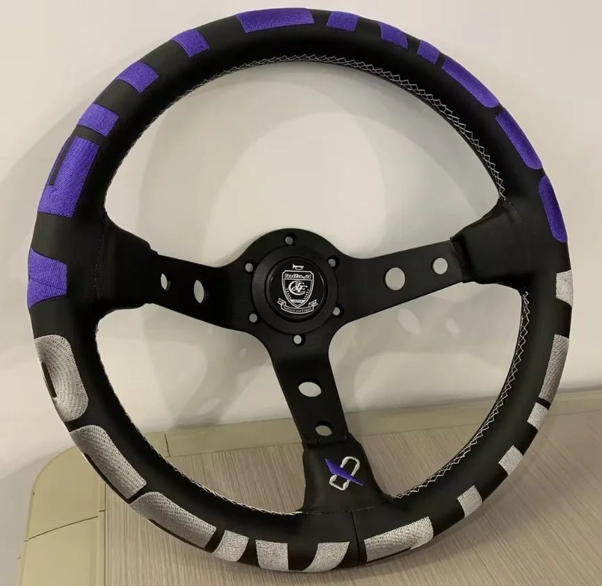 Vertex Sports Steering Wheel Leather Aluminum Alloy Embroidery Racing Modified Auto Parts Universal Car Steering Wheel
