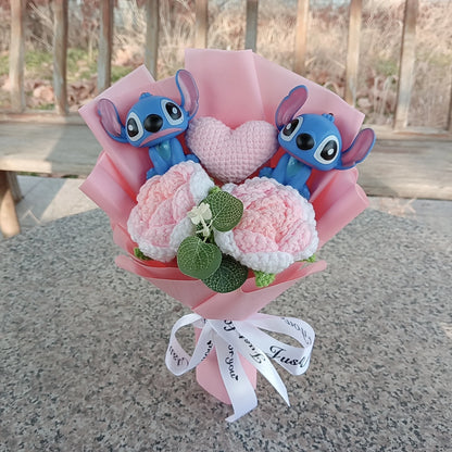Cartoon Winnie the Pooh Pig Plush Bouquet Handmade Flower Bouquet Plush Doll Wedding Graduation Valentine Christmas Birthday Gif