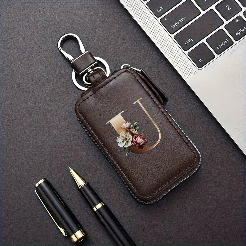 YSB-28 Vintage Alphabet CoffeeKey Pouch A-Z 26 Initial Keychain, Unisex KeyPouch, WalletHolder，Car Key Case, Men'sKey Pouch Gift