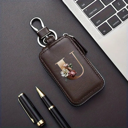 YSB-28 Vintage Alphabet CoffeeKey Pouch A-Z 26 Initial Keychain, Unisex KeyPouch, WalletHolder，Car Key Case, Men'sKey Pouch Gift