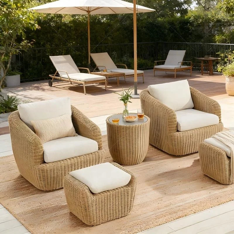 #Outdoor Wicker Furniture Set Dark Gray PE Rattan Cushions Hanging Egg Chair Round Side Table Weather Resistant Poolside Patio