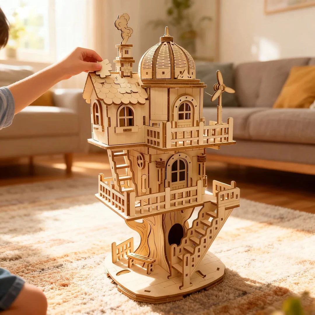 3D Stereo Puzzle Tree House Wooden DIY Puzzle Model Desktop Decoration Ornaments Holiday Gift