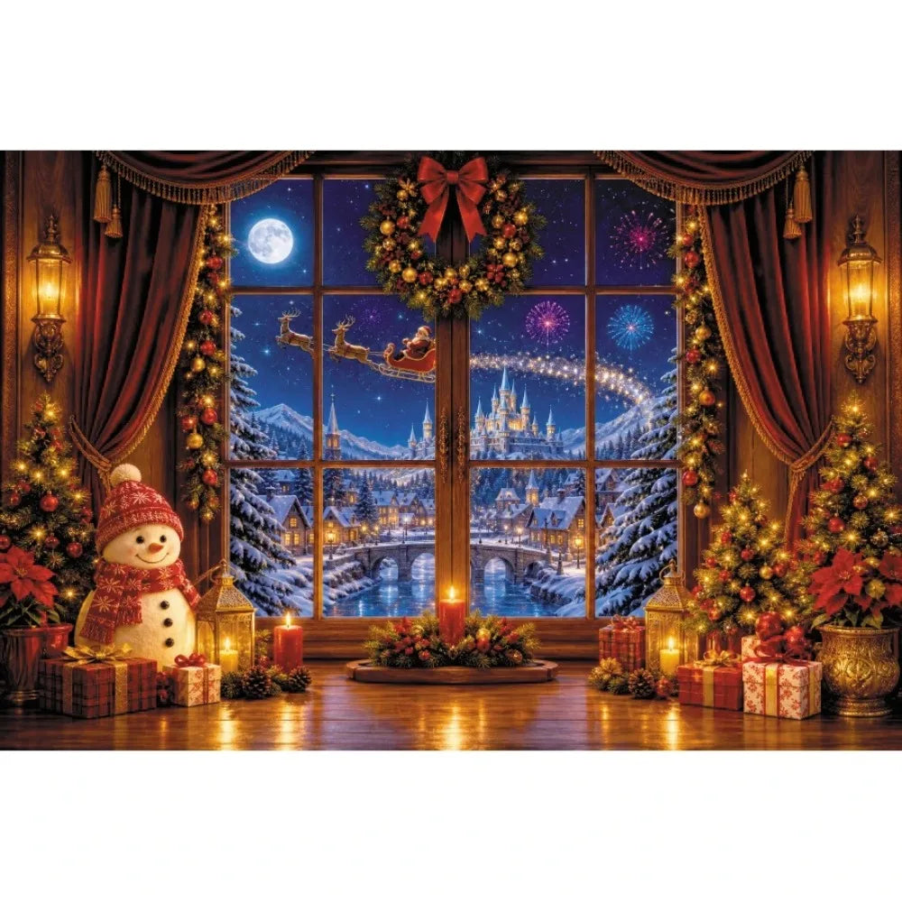 Winter Christmas Red Screen Snowman Christmas Tree Theme Banner Backdrop, Christmas Party, Home Decoration Photography Backdrop