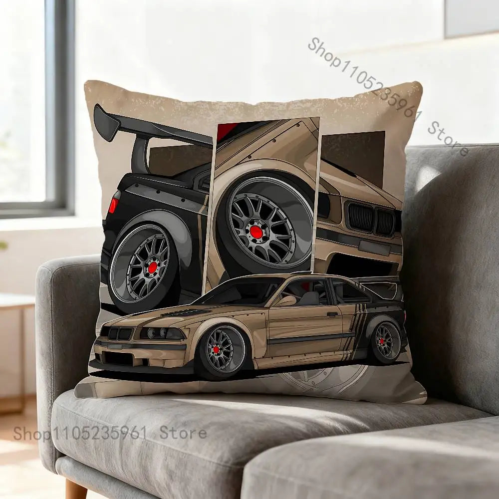 Black White E-E36 Car Pillow Cases for Bedroom Living Room Sofa Home Decor Polyester Cushion Cover with Zipper