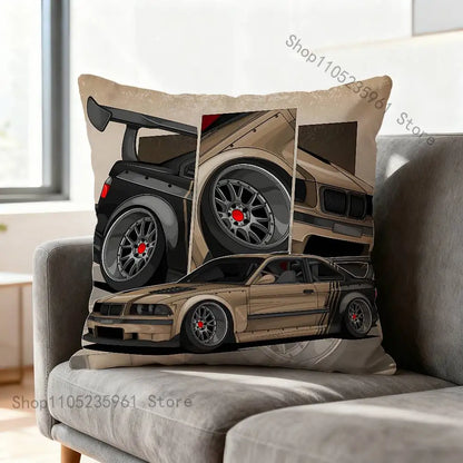 Black White E-E36 Car Pillow Cases for Bedroom Living Room Sofa Home Decor Polyester Cushion Cover with Zipper
