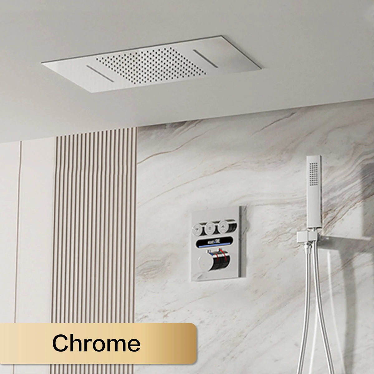 Luxury Black Brass Thermostatic Shower System Wall Mounted Design Hot & Cold Water Bathroom Ceiling LED Digital Display Faucet