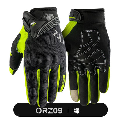 ORZ Motocross Anti-Skid Breathable Riding Racing Head Locomotive Touch Screen Full Finger Gloves Men Summer