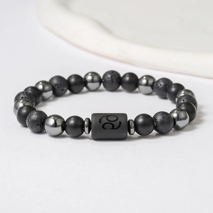 New Arrival 12 Zodiac Energy Bracelet Natural Volcanic Stone Black Retro Handmade Couple Beaded Jewelry