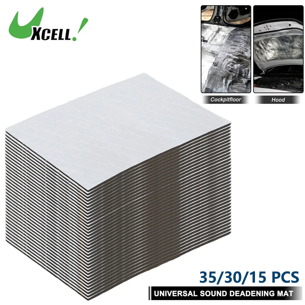 Uxcell 35/25/15pcs Self-Adhesive Sound Deadening Mat for Auto Van Sound Proofing Aluminum Foil Foam Car Thermal Insulator
