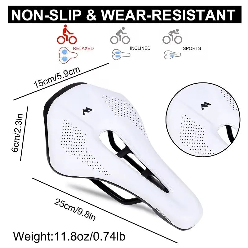 WEST BIKING Bicycle Saddle Non-Slip Short Nose Bike Seat PU Leather Hollow Road Bike Saddle Ergonomic Comfortable Bike Cushion