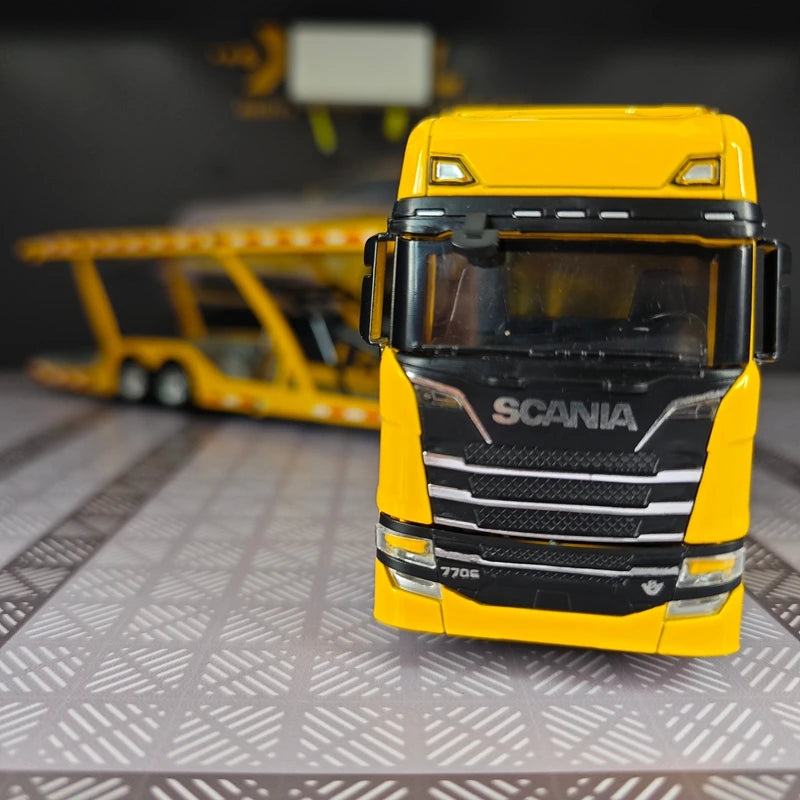 1:50 simulation Full alloy sliding Scania double-layer transport vehicle model flat truck pure static ornament collection gift
