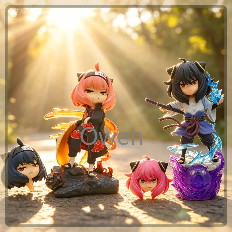 Anya Forger Cosplay Itachi & Sasuke Figure Spy X Family Naruto PVC Action Statue Standing Dual Head Swap Cute Collectible Models