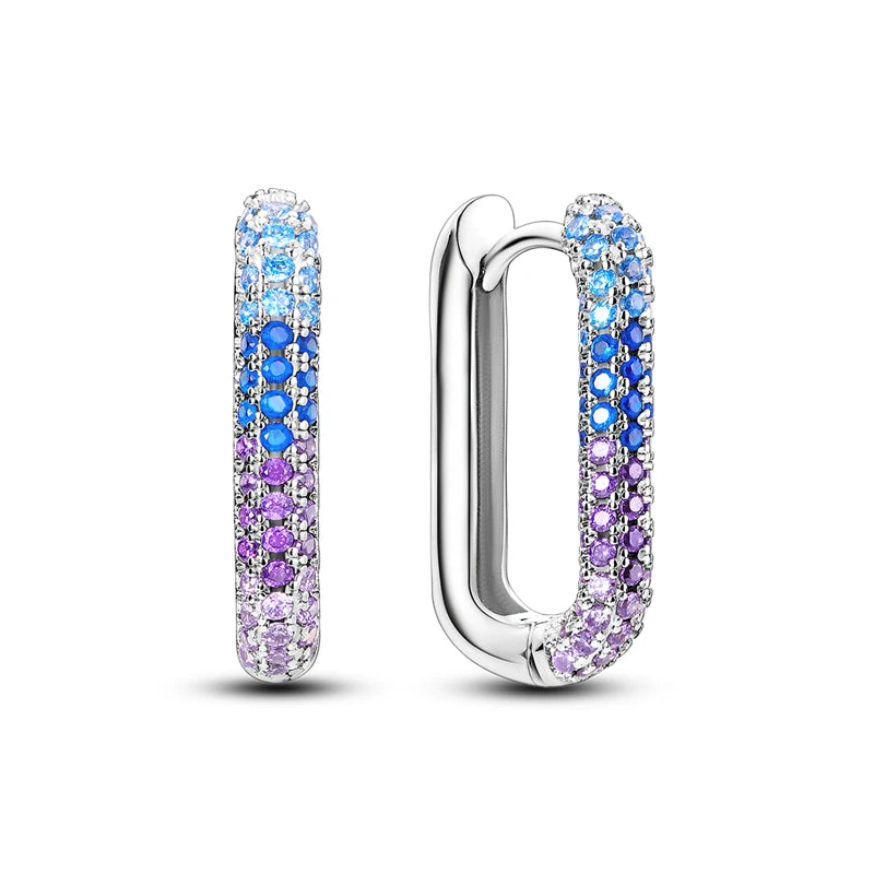 Orstarry Original 925 Sterling Silver Minimally Design Blue Zircon Earrings Women Hoop Earring Anniversary Jewelry Gifts