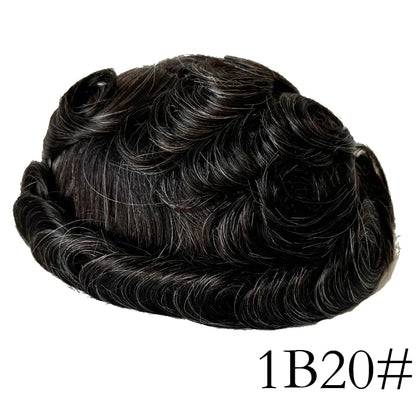 0.08mm Thickness PU Poly Base Double Knotted Toupee Human Hair Durable Time Long Lifespan Men's Capillary Prothesis