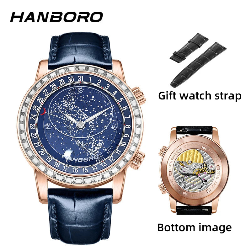 HANBORO Starry Sky Series Men's Fully Automatic Mechanical Watch Fashion Waterproof Night Light Watch